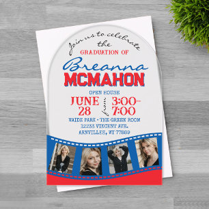 Invitations En Acrylique Arch Graduation Photo Filmstrip Rouge & Bleu Frost