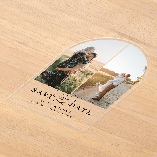 Invitations En Acrylique Arch Photo Calligraphie Mariage Enregistrer la dat (Poser)