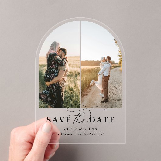 Invitations En Acrylique Arch Photo Calligraphie Mariage Enregistrer la dat (In situ (ordinateur de poche))