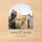 Invitations En Acrylique Arch Photo Calligraphie Mariage Enregistrer la dat (Recto)