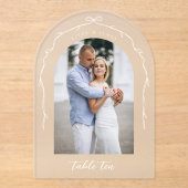 Invitations En Acrylique Arch Photo Chic Bow & Ribbon Mariage Numéro de tab (Recto)