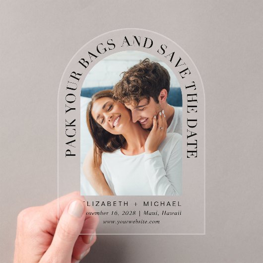 Invitations En Acrylique Arch Photo Destination Mariage Enregistrer La Date (In situ (ordinateur de poche))