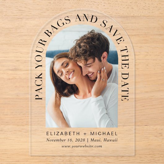 Invitations En Acrylique Arch Photo Destination Mariage Enregistrer La Date (Recto)
