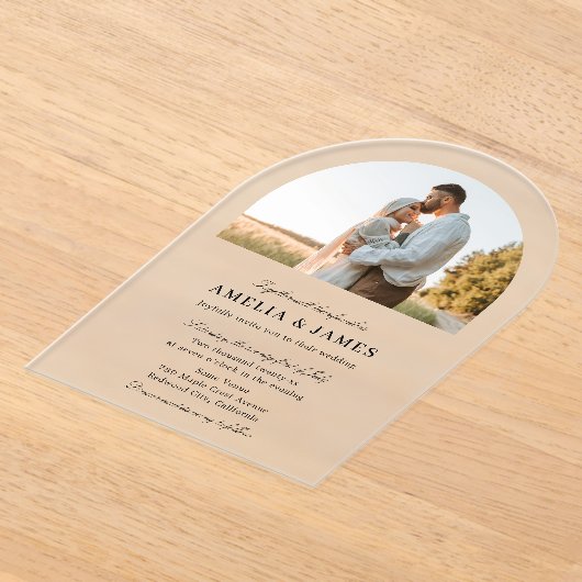 Invitations En Acrylique Arch Photo Elegant Mariage de calligraphie (Poser)