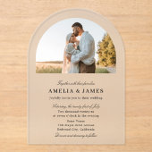 Invitations En Acrylique Arch Photo Elegant Mariage de calligraphie (Recto)