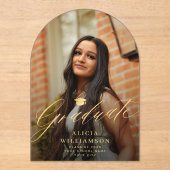 Invitations En Acrylique Arch photo gold script graduation announcement (Recto)