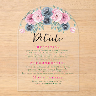 Invitations En Acrylique Arch Pink and Blue Blooms Détails du Mariage