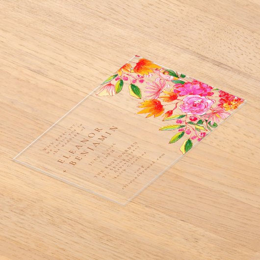 Invitations En Acrylique Arch rose orange moderne Mariage floral (Poser)