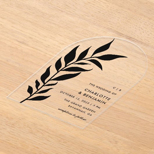 Invitations En Acrylique Arche à feuilles noires Mariage moderne acrylique (Poser)