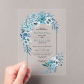 Invitations En Acrylique Arche avec fleurs bleues turquoises et mariage feu (In situ (ordinateur de poche))