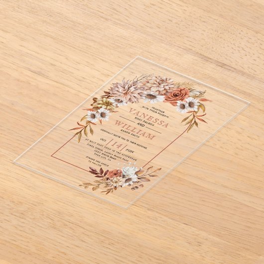 Invitations En Acrylique Arche avec fleurs d'automne et mariage de automne (Poser)