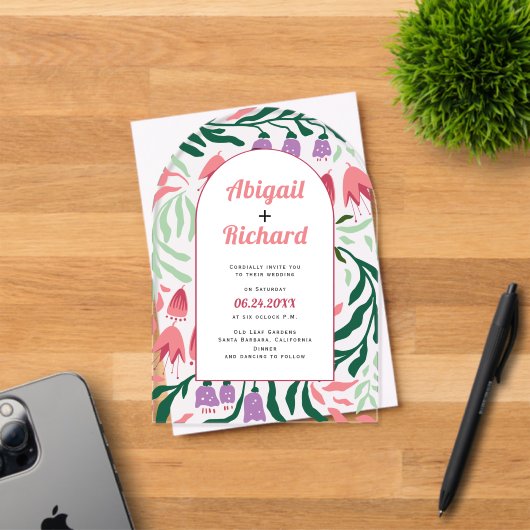 Invitations En Acrylique Arche bohème avec branches et fleurs rétro de mari (Insitu (Carte d'invitation))