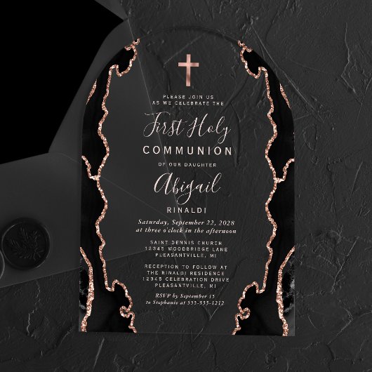 Invitations En Acrylique Arche d'âge d'or Rose noir Première communion sain