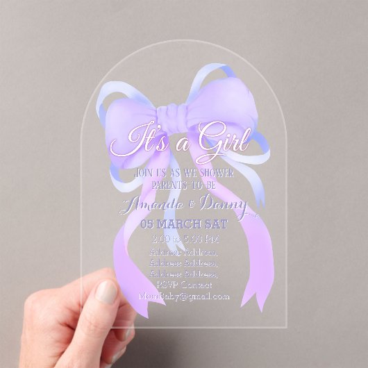 Invitations En Acrylique Arche de Baby shower de ruban violet (In situ (ordinateur de poche))