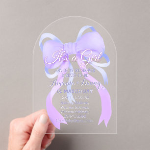 Invitations En Acrylique Arche de Baby Shower Ruban Violet
