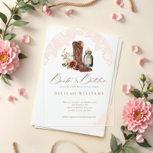 Invitations En Acrylique Arche de Baby Shower Western Cowgirl Boots & Bottl