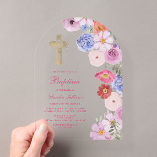 Invitations En Acrylique Arche de baptême aux fleurs sauvages aquarelle