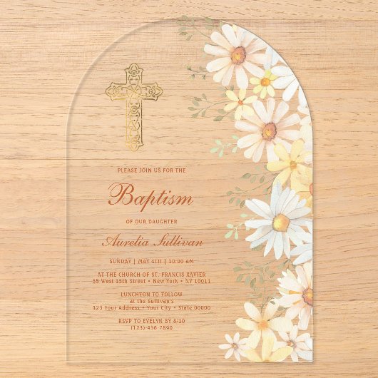 Invitations En Acrylique Arche de baptême de pâquerettes (Recto)