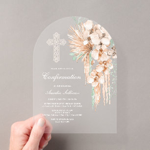 Invitations En Acrylique Arche de bouquet de confirmation beige et menthe