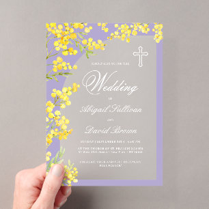 Invitations En Acrylique Arche de fleurs jaunes sur mariage religieux lavan