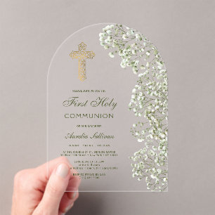 Invitations En Acrylique Arche de Gypsophile pour la Première Communion