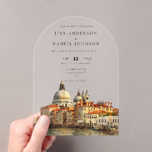 Invitations En Acrylique Arche de mariage à l'aquarelle avec vue élégante s