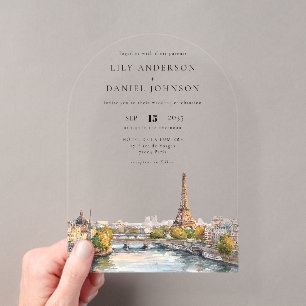 Invitations En Acrylique Arche de mariage à Paris France aquarelle romantiq