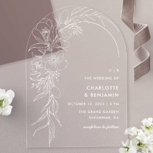 Invitations En Acrylique Arche de mariage avec bouquet floral blanc