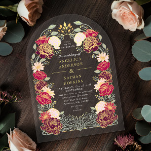 Invitations En Acrylique Arche de mariage de jardin floral enchanté rose ro
