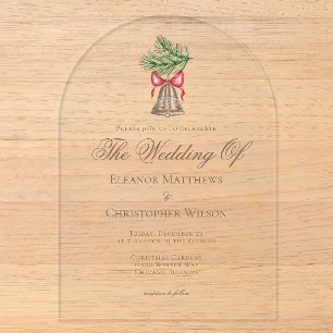 Invitations En Acrylique Arche de mariage de Noël Bell & feuilles de pin