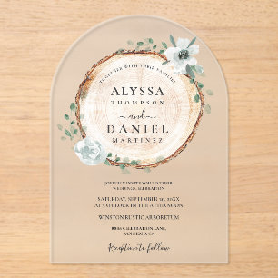 Invitations En Acrylique Arche de mariage florale en tranches de bois rusti