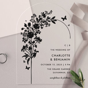 Invitations En Acrylique Arche de mariage papillon botanique noir moderne
