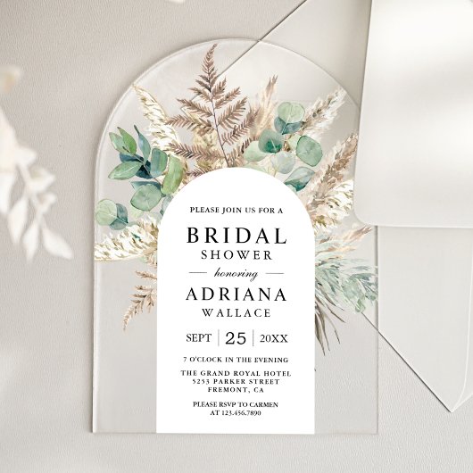 Invitations En Acrylique Arche de mariage rustique Pampas Eucalyptus