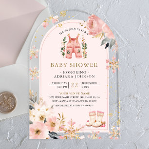 Invitations En Acrylique Arche de merveilleux hiver floral rose pour Baby S