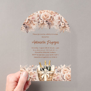 Invitations En Acrylique Arche de roses pêche beige pour Baby Shower pétill