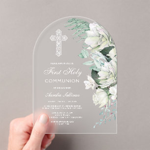 Invitations En Acrylique Arche de verdure de roses blanches pour la premièr