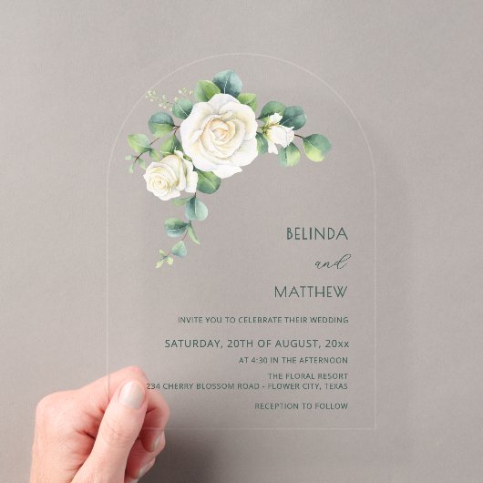 Invitations En Acrylique Arche Florale Roses Blanches Claire (In situ (ordinateur de poche))