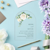 Invitations En Acrylique Arche Florale Roses Blanches Claire (Insitu (Mariage))