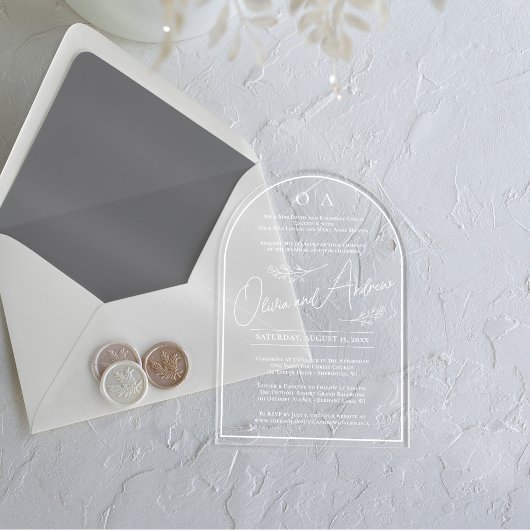 Invitations En Acrylique Arche Mariage botanique simple et élégante