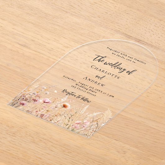 Invitations En Acrylique arche mariage fleur sauvage beige crème rose (Poser)