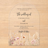 Invitations En Acrylique arche mariage fleur sauvage beige crème rose (Recto)