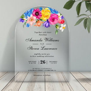Invitations En Acrylique Arche mariage fleur sauvage chic et colorée
