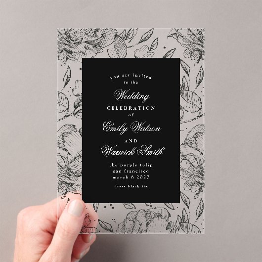 Invitations En Acrylique Arche Mariage florale noire (In situ (ordinateur de poche))