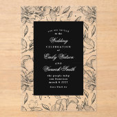 Invitations En Acrylique Arche Mariage florale noire (Recto)