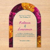 Invitations En Acrylique Arche mariage moderne chic rose vert jaune (Recto)
