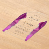 Invitations En Acrylique Arche Mariage moderne Magenta Argent Agate (Poser)