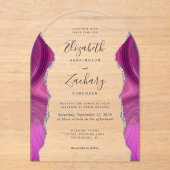 Invitations En Acrylique Arche Mariage moderne Magenta Argent Agate (Recto)