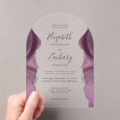Invitations En Acrylique Arche Mariage moderne Mauve Argent Agate (In situ (ordinateur de poche))
