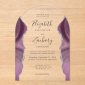 Invitations En Acrylique Arche Mariage moderne Mauve Argent Agate (Recto)