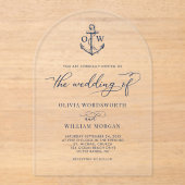Invitations En Acrylique Arche Mariage Monogramme Ancre nautique (Recto)